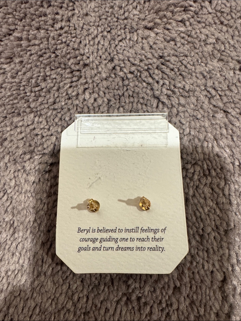 Shivam Beryl Genuine Gemstone 18K Gold Plated Stud Earrings Made In India - Picture 4 of 4